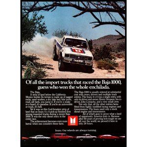 1984 Isuzu 4x4 Pick Up Truck Vintage Print Ad Baja 1000 Rally Race Cactus Desert